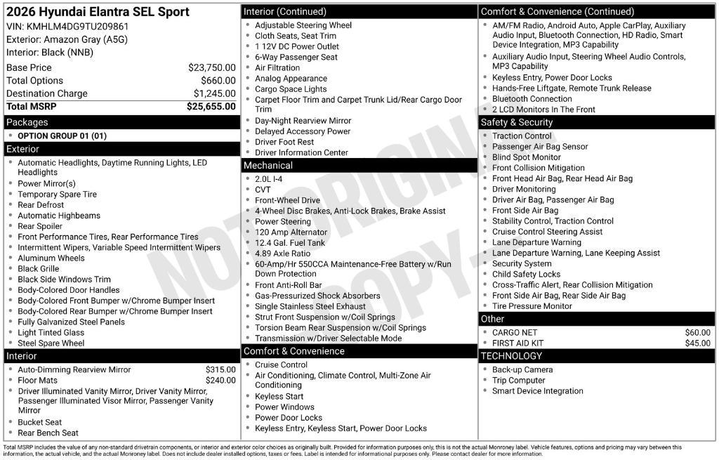 new 2026 Hyundai Elantra car, priced at $22,779
