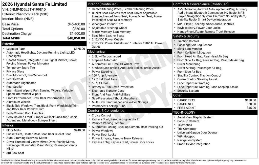 new 2026 Hyundai Santa Fe car, priced at $43,604