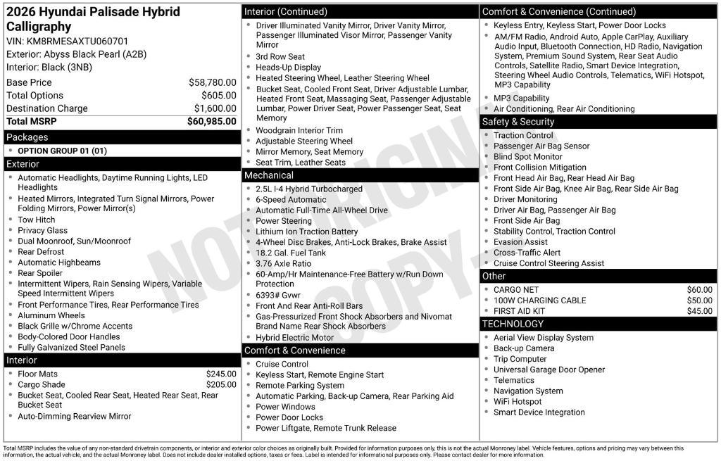 new 2026 Hyundai Palisade Hybrid car, priced at $59,228