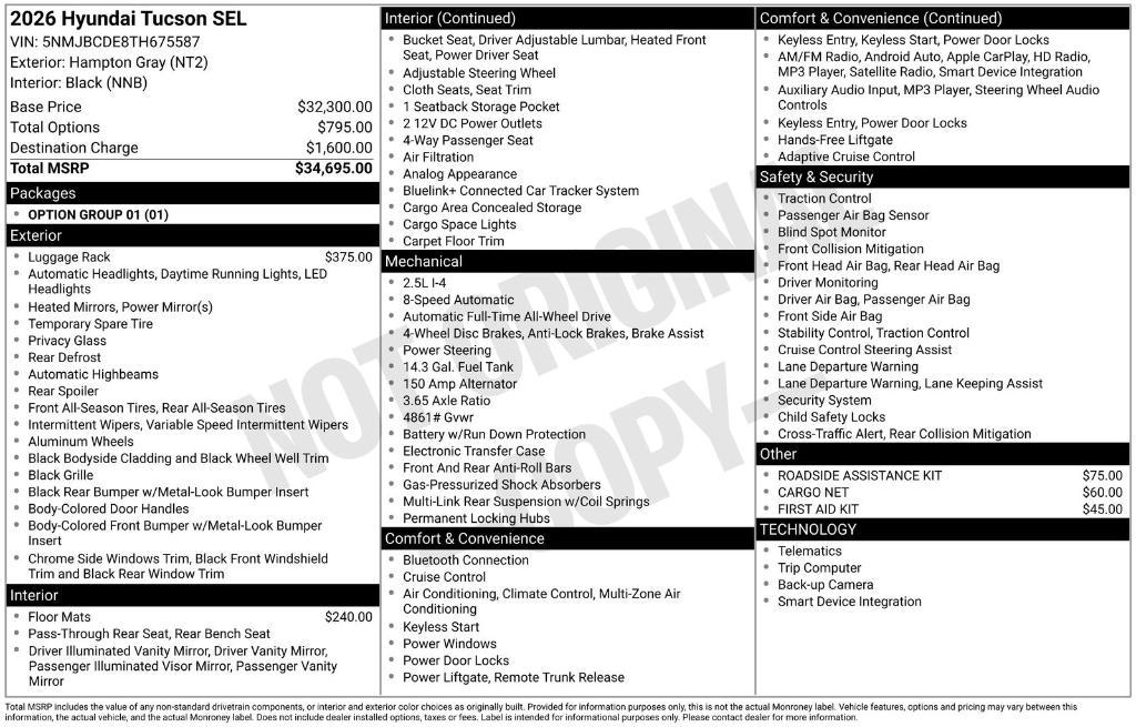 new 2026 Hyundai Tucson car, priced at $32,582