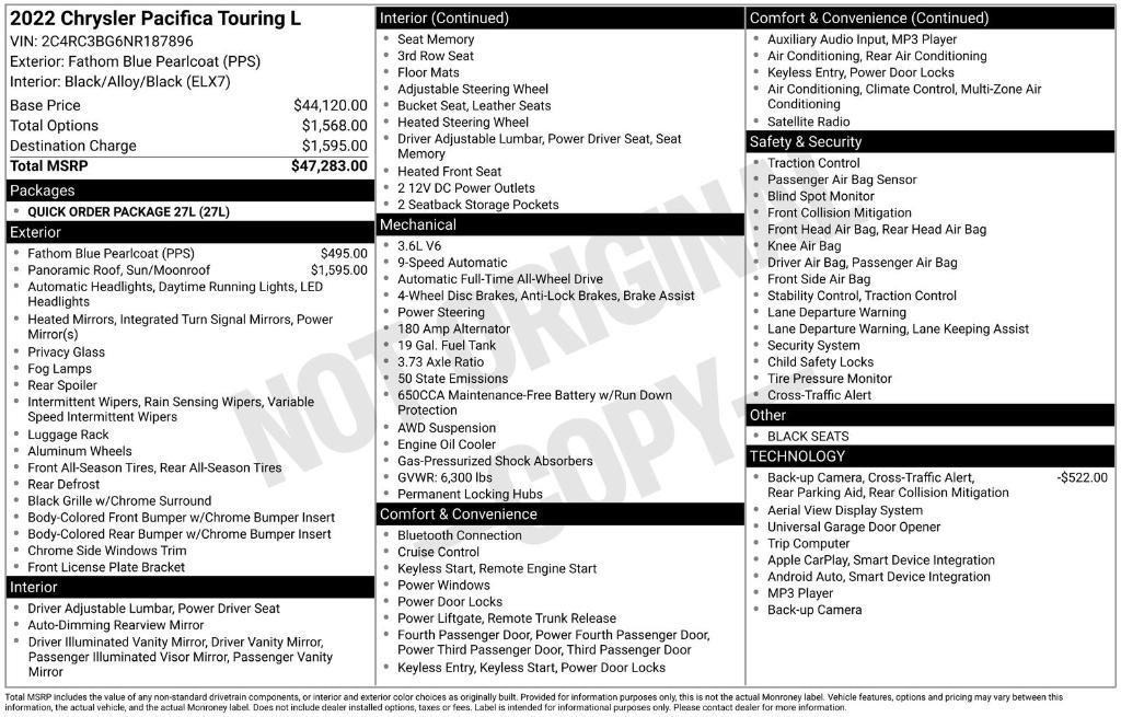 used 2022 Chrysler Pacifica car, priced at $22,936