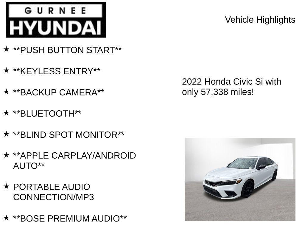 used 2022 Honda Civic Si car, priced at $26,599