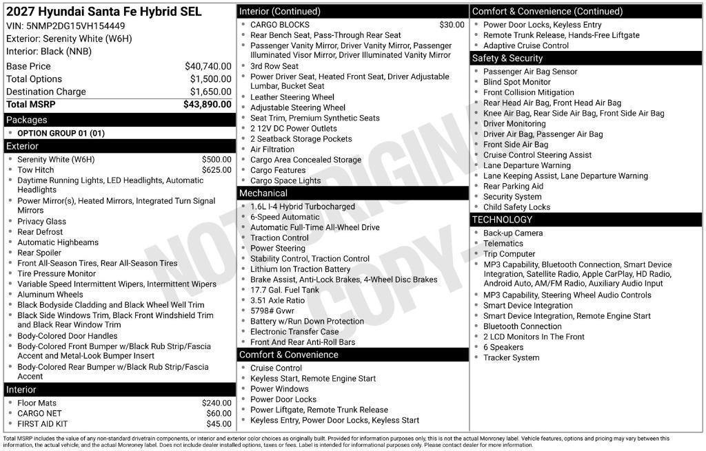 new 2027 Hyundai Santa Fe car, priced at $40,373