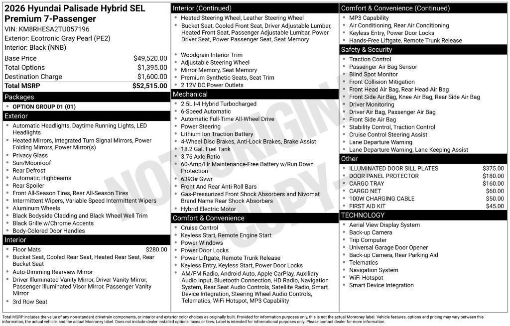 new 2026 Hyundai Palisade Hybrid car, priced at $50,798