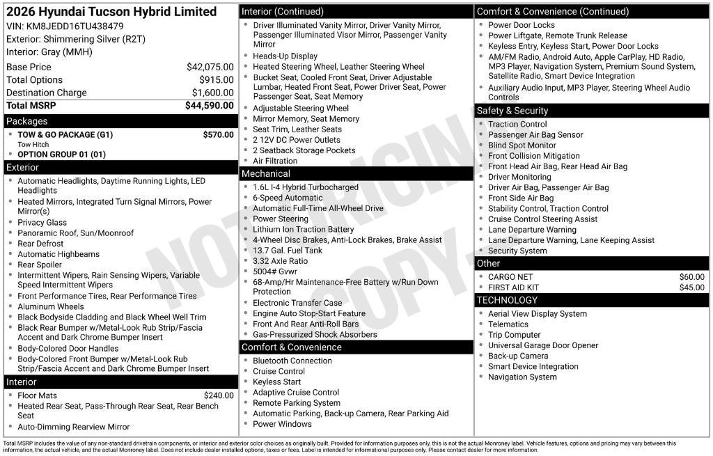 new 2026 Hyundai TUCSON Hybrid car, priced at $43,570