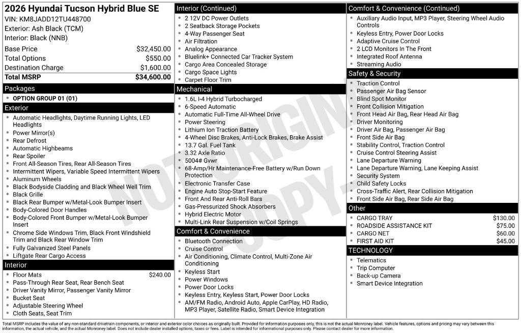new 2026 Hyundai TUCSON Hybrid car, priced at $33,748