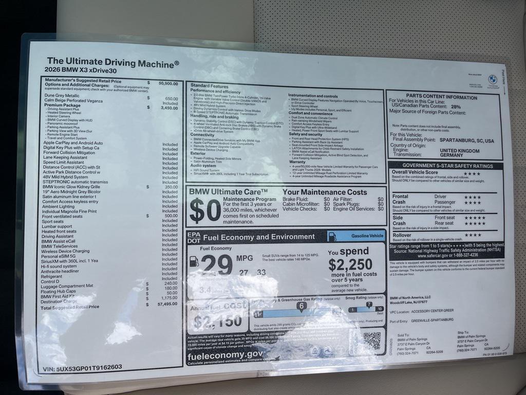 new 2026 BMW X3 car, priced at $57,495