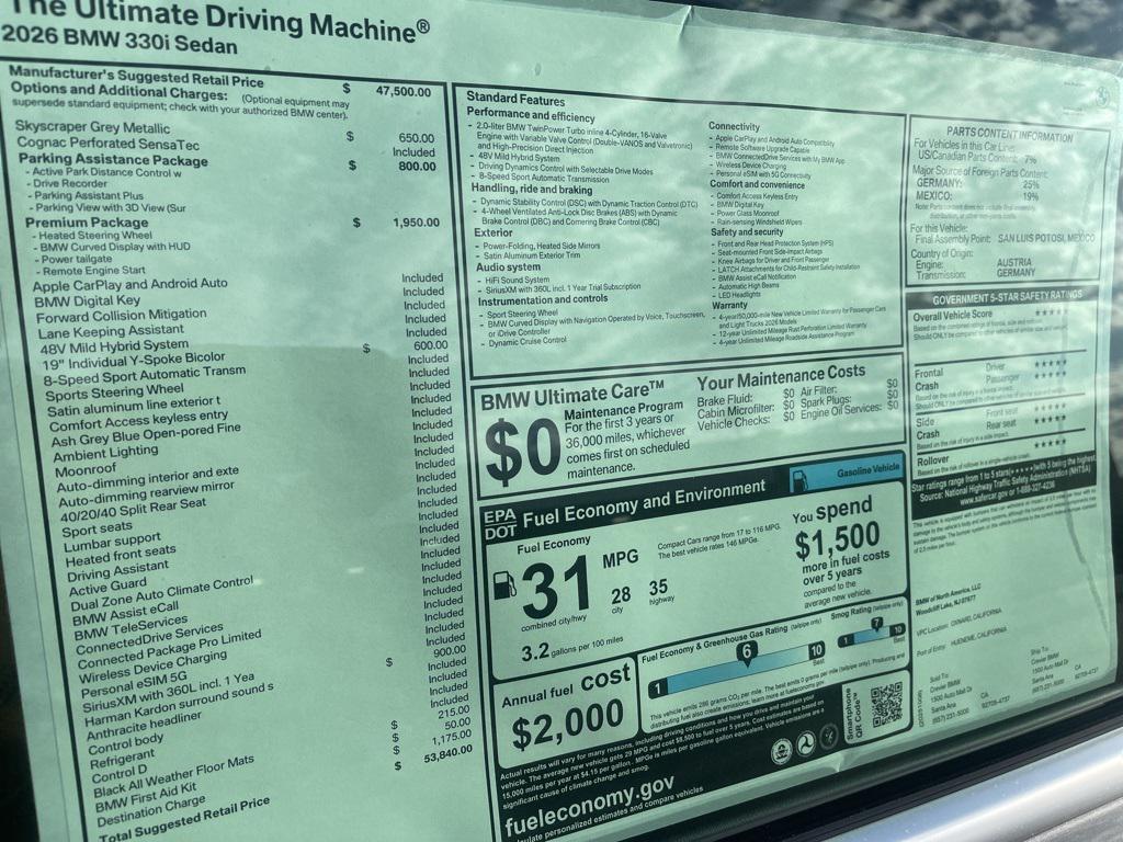 new 2026 BMW 330 car, priced at $53,840