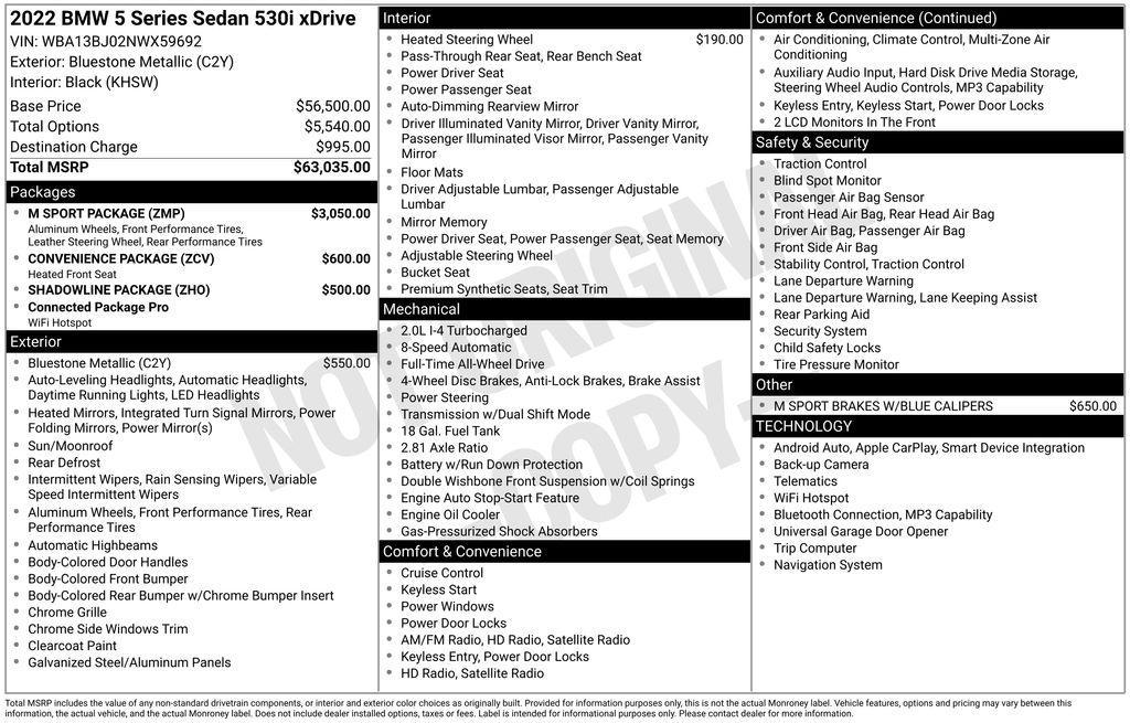 used 2022 BMW 530 car, priced at $31,950