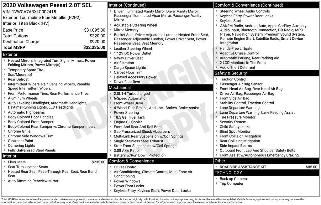 used 2020 Volkswagen Passat car, priced at $22,490