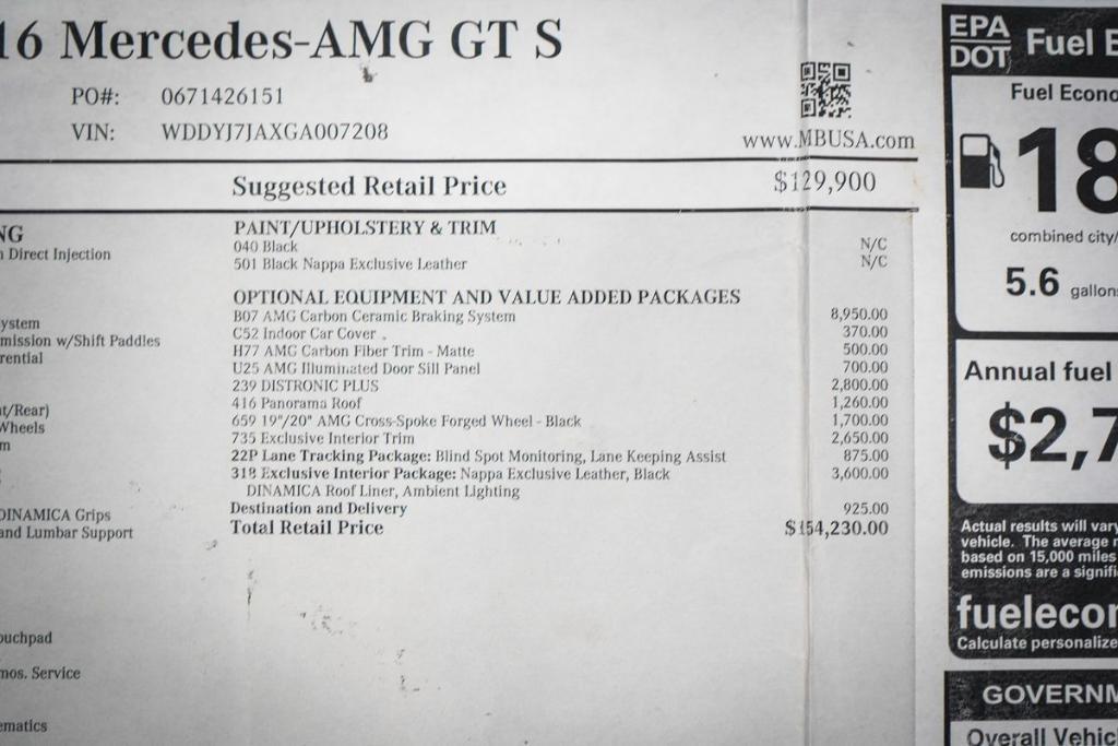 used 2016 Mercedes-Benz AMG GT car, priced at $94,989