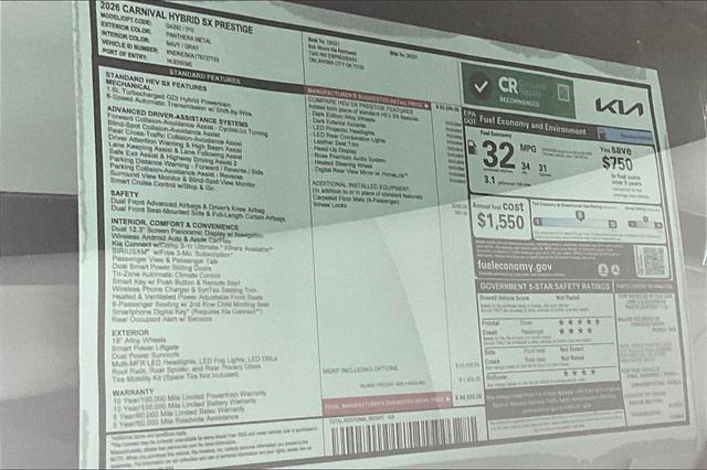 new 2026 Kia Carnival Hybrid car, priced at $52,505