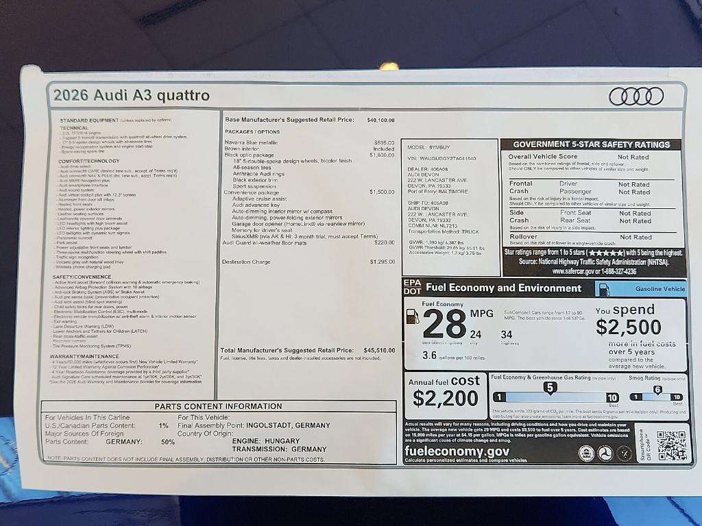 new 2026 Audi A3 car, priced at $45,510
