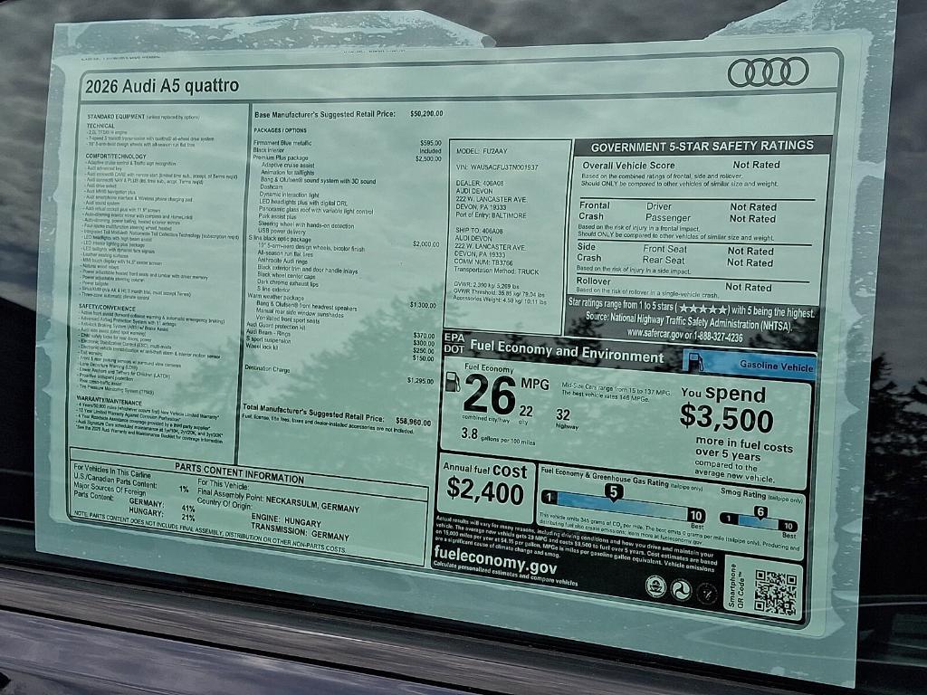 new 2026 Audi A5 car, priced at $58,960