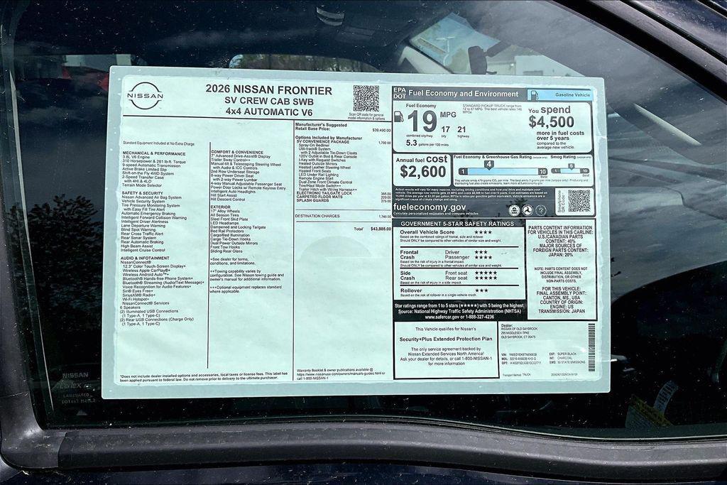 new 2026 Nissan Frontier car, priced at $42,885