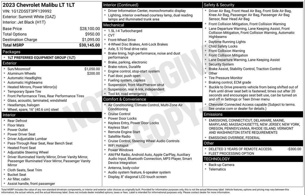 used 2023 Chevrolet Malibu car, priced at $15,300