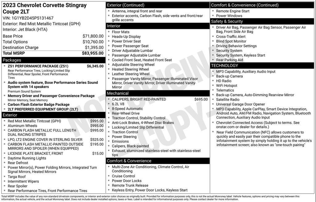 used 2023 Chevrolet Corvette car, priced at $72,313