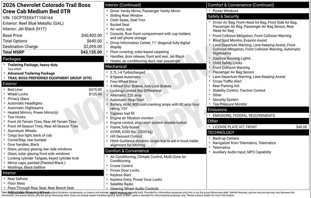 new 2026 Chevrolet Colorado car, priced at $38,503