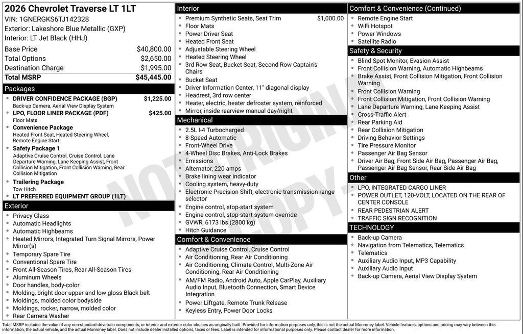 new 2026 Chevrolet Traverse car, priced at $42,012