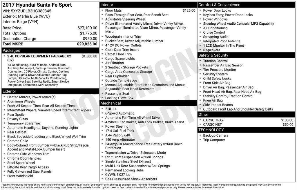 used 2017 Hyundai Santa Fe Sport car, priced at $8,800