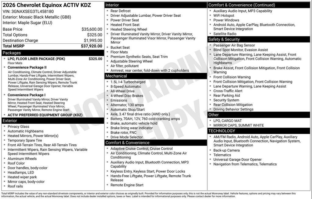 new 2026 Chevrolet Equinox car, priced at $34,885