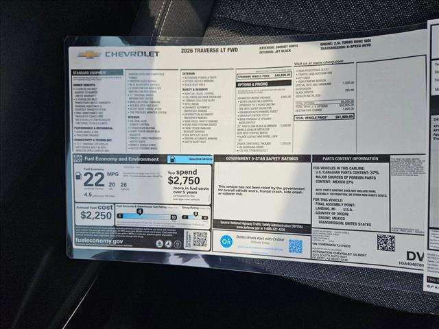 new 2026 Chevrolet Traverse car, priced at $47,450