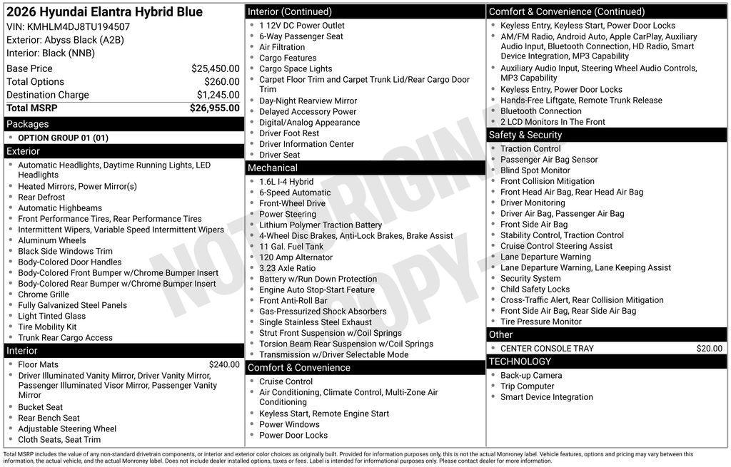 new 2026 Hyundai ELANTRA HEV car, priced at $26,955