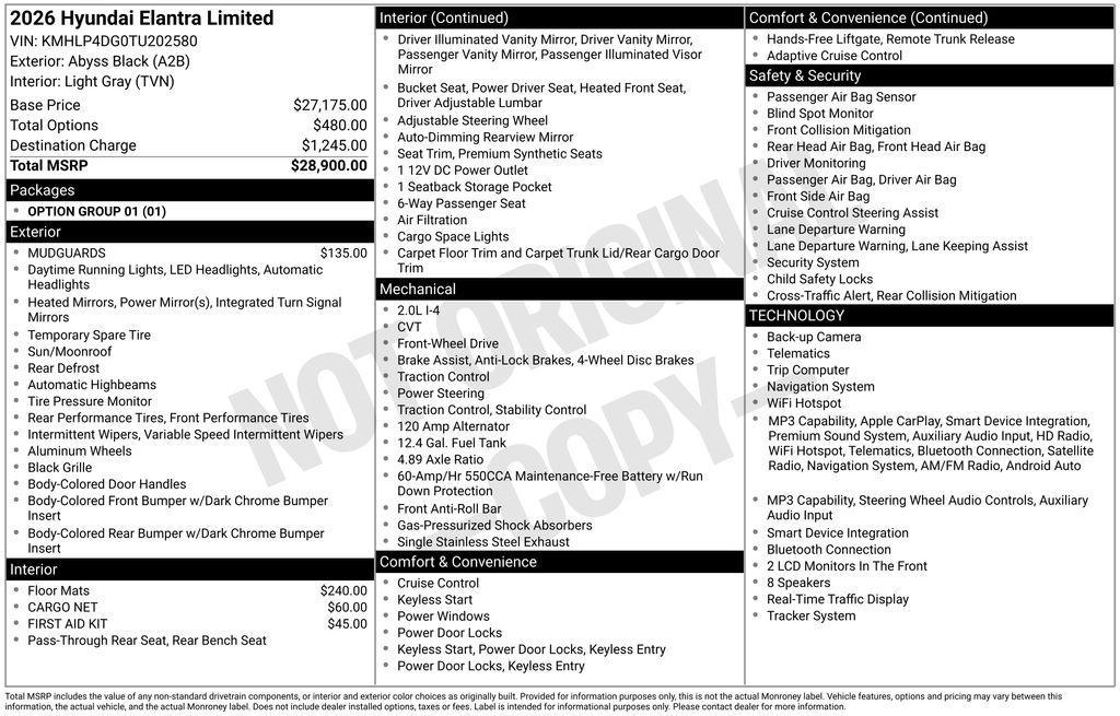new 2026 Hyundai Elantra car, priced at $26,266