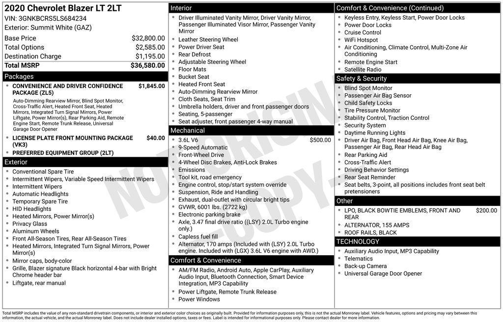 used 2020 Chevrolet Blazer car, priced at $16,465