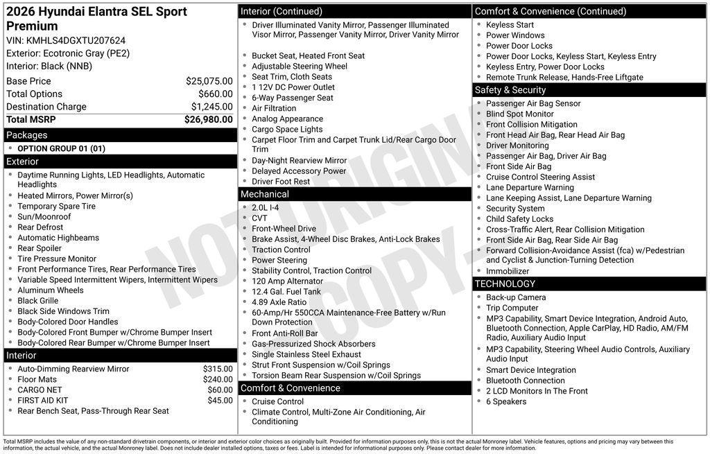 new 2026 Hyundai Elantra car, priced at $24,376