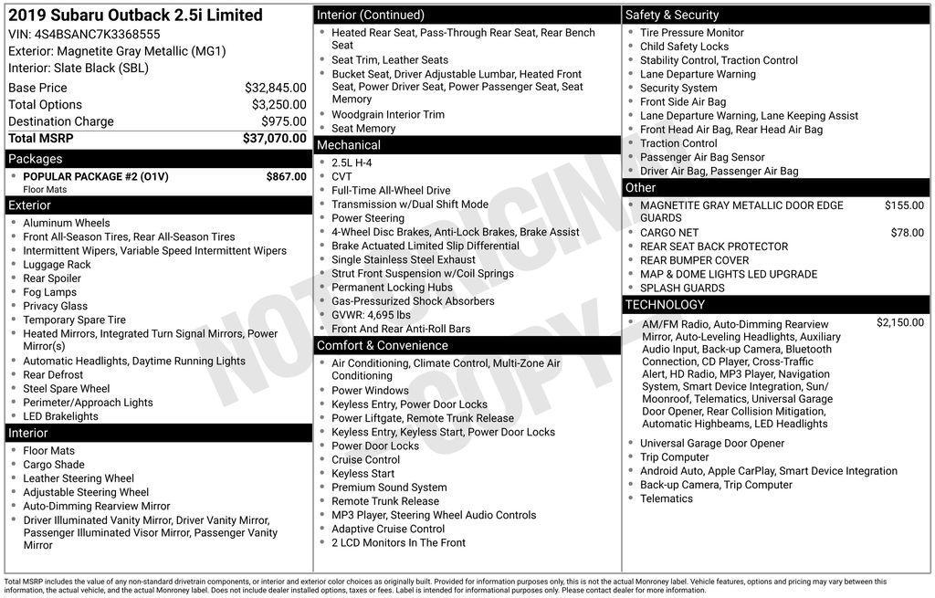 used 2019 Subaru Outback car, priced at $22,735