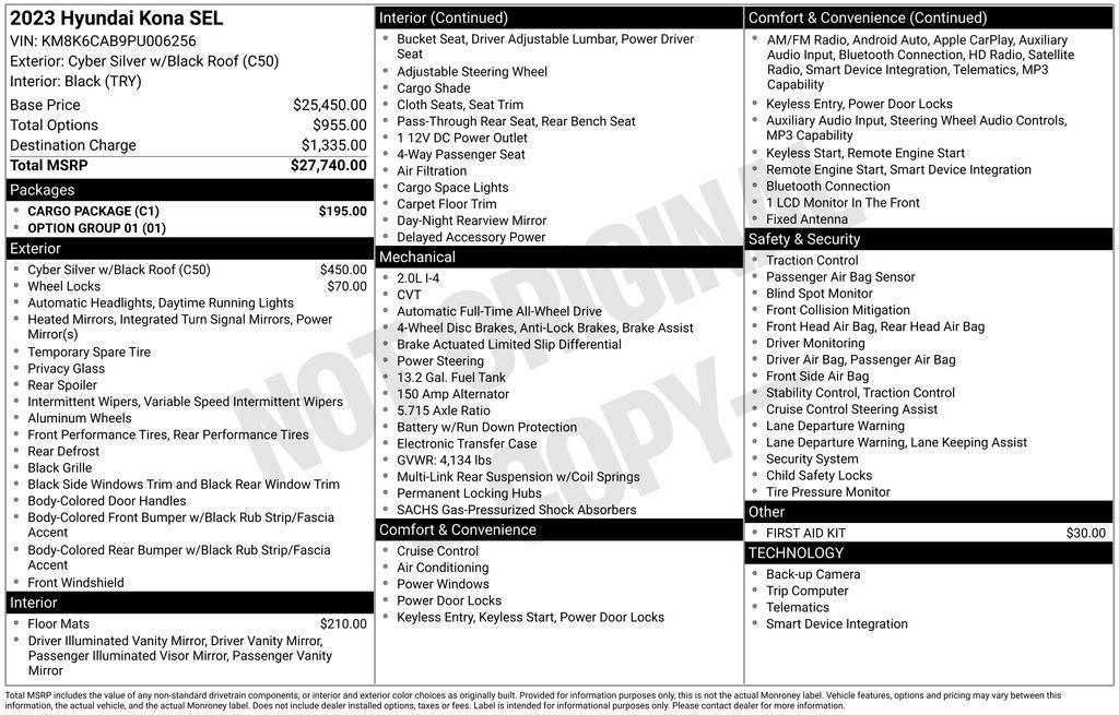 used 2023 Hyundai Kona car, priced at $19,515