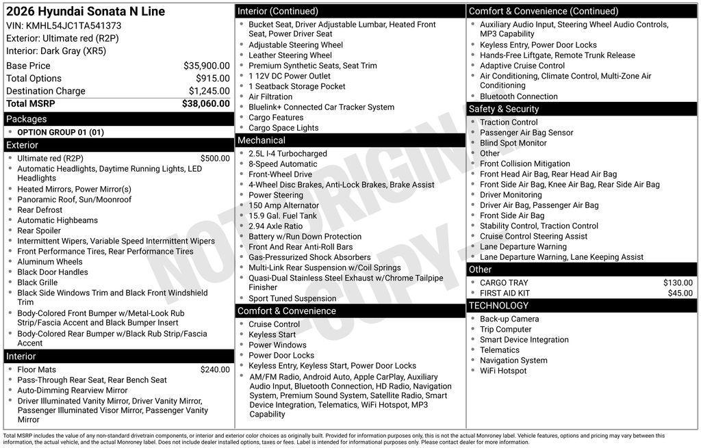 new 2026 Hyundai Sonata car, priced at $36,021