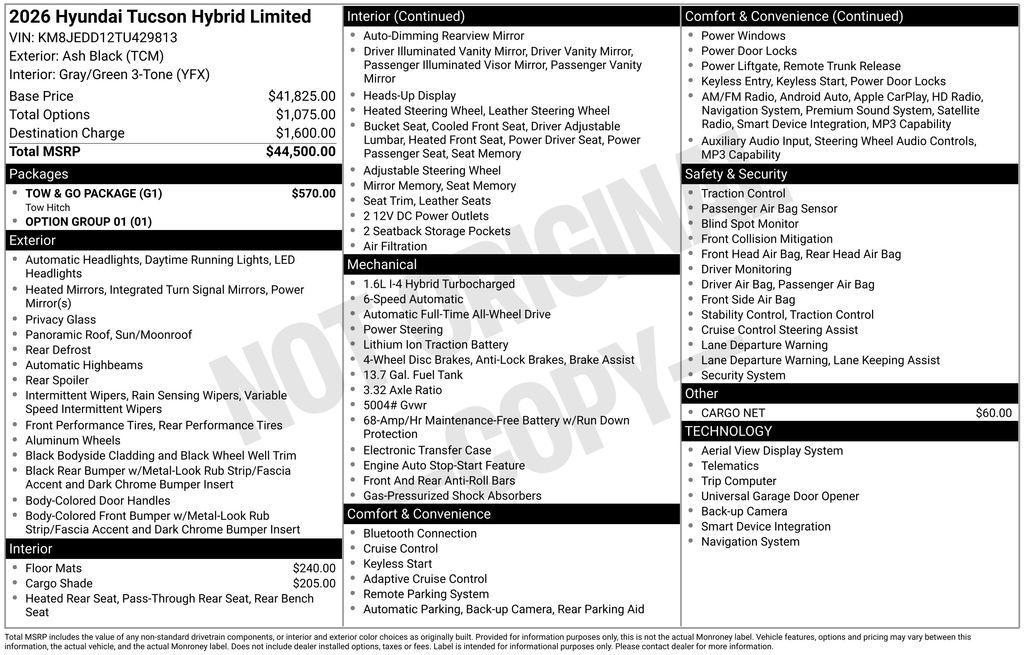 new 2026 Hyundai TUCSON Hybrid car, priced at $41,118