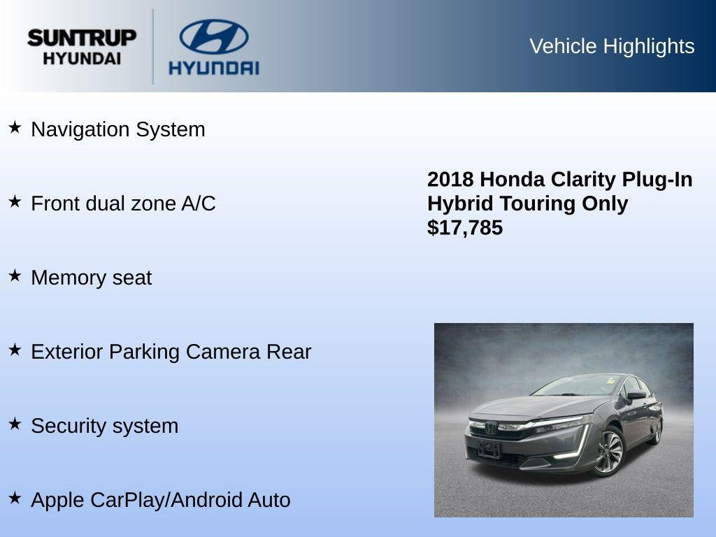 used 2018 Honda Clarity Plug-In Hybrid car, priced at $17,355