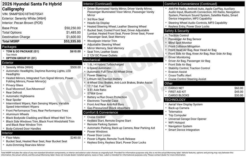 new 2026 Hyundai SANTA FE HEV car, priced at $50,987