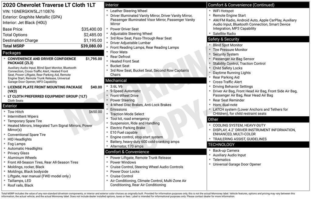 used 2020 Chevrolet Traverse car, priced at $19,285