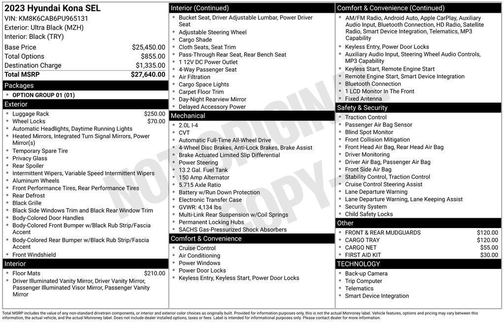 used 2023 Hyundai Kona car, priced at $17,195