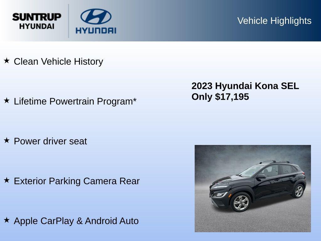 used 2023 Hyundai Kona car, priced at $17,195