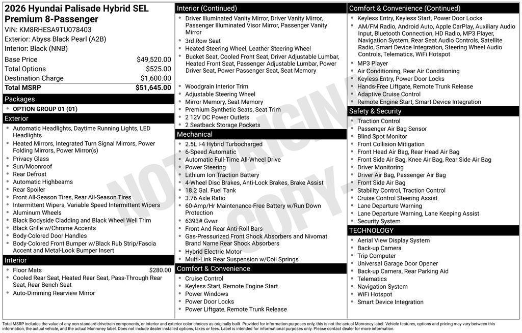 new 2026 Hyundai Palisade Hybrid car, priced at $50,344