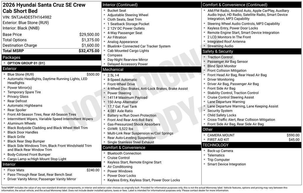 new 2026 Hyundai SANTA CRUZ car, priced at $31,283