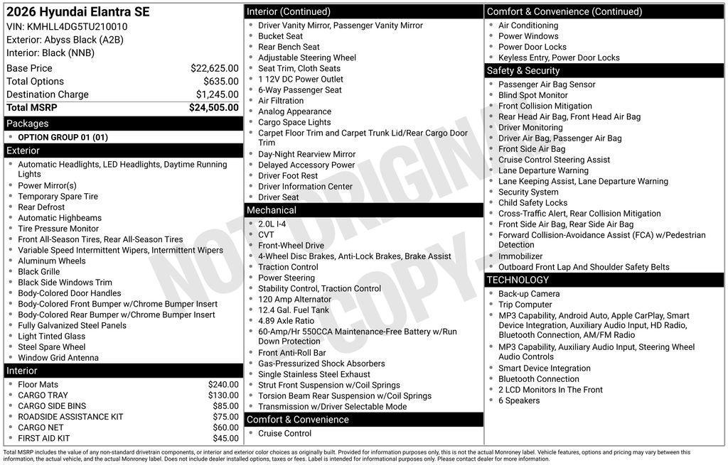 new 2026 Hyundai Elantra car, priced at $22,186