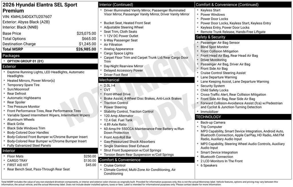 new 2026 Hyundai Elantra car, priced at $24,381