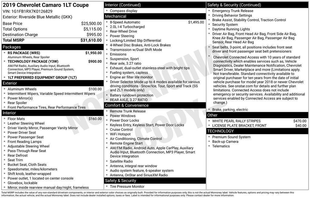 used 2019 Chevrolet Camaro car, priced at $19,785