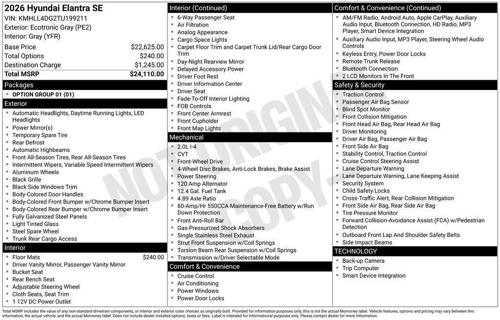 new 2026 Hyundai Elantra car, priced at $21,829