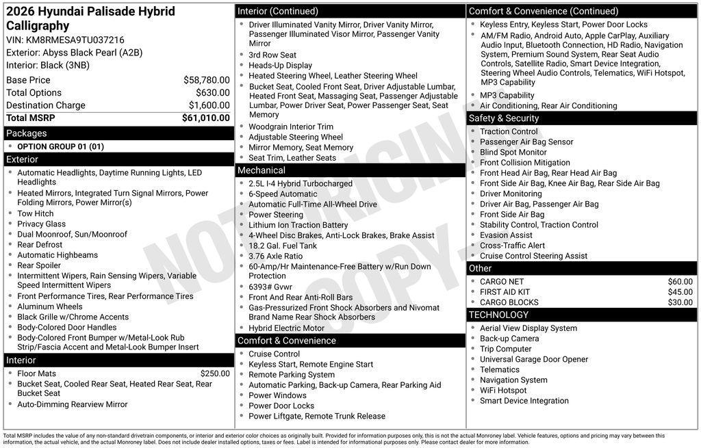 new 2026 Hyundai Palisade Hybrid car, priced at $59,192