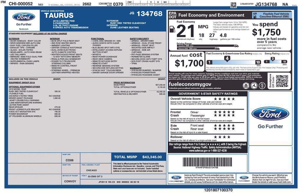 used 2018 Ford Taurus car, priced at $17,800