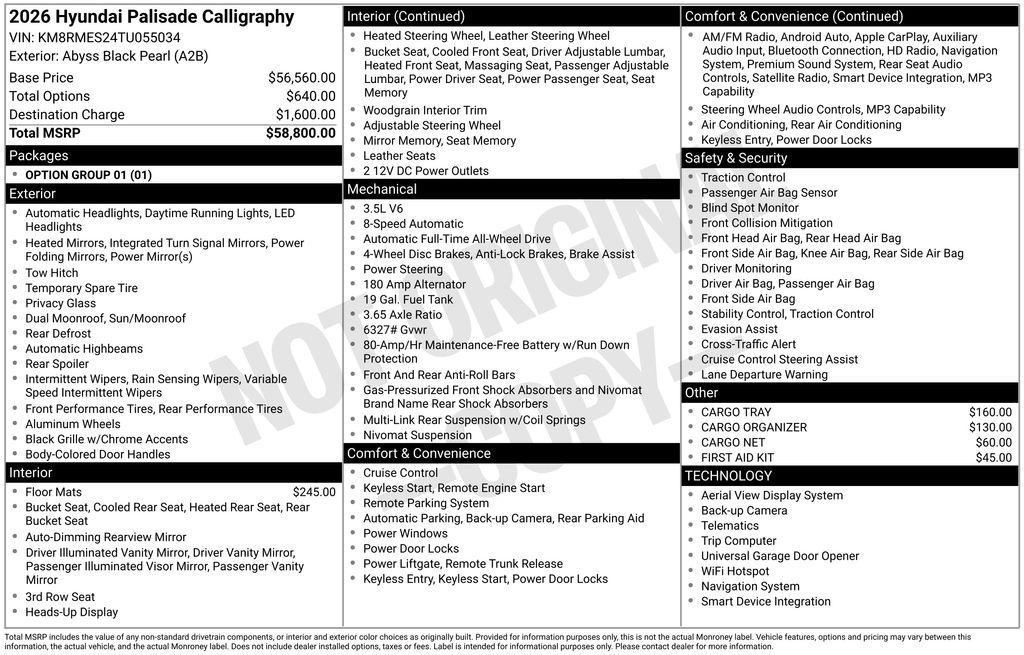 new 2026 Hyundai Palisade car, priced at $56,501