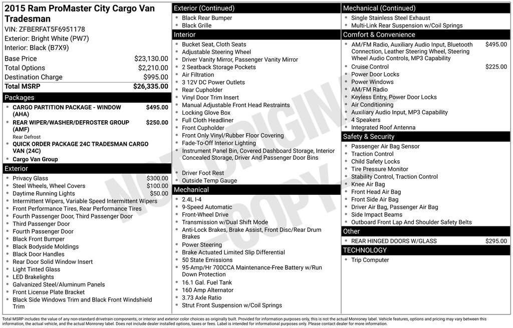 used 2015 Ram ProMaster City car, priced at $12,500