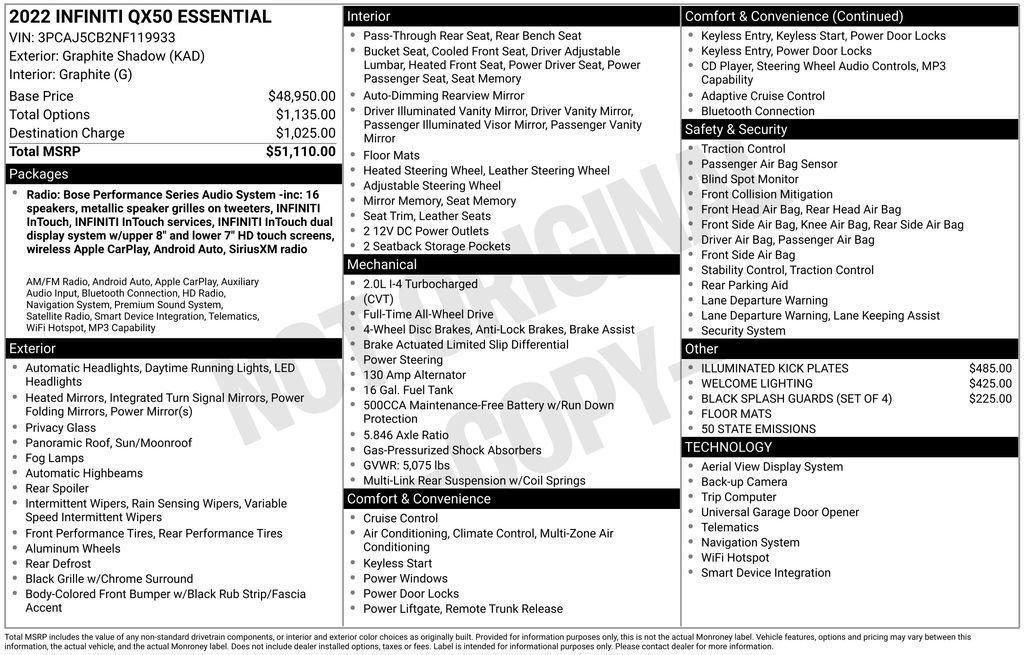 used 2022 INFINITI QX50 car, priced at $27,995